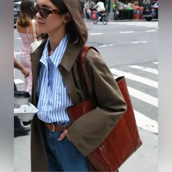 SEZANE Patent Leather Tote Bag In Mahogany - Picture 7 of 17